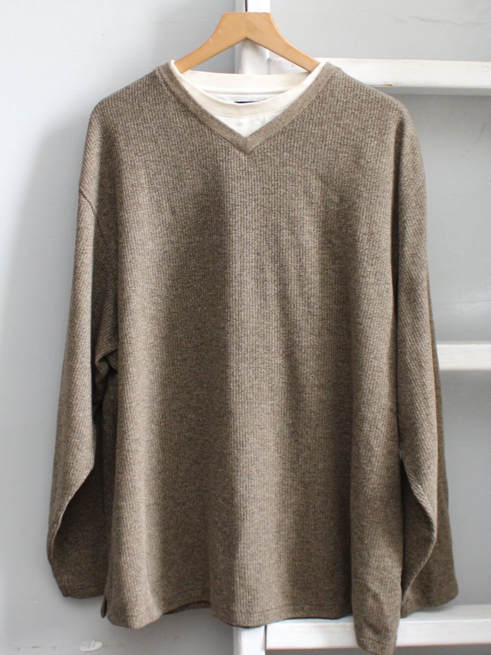 Hagger VTG 90s Y2K Brown Knit Pullover Sweater with Mock Tshirt Layer Size XL